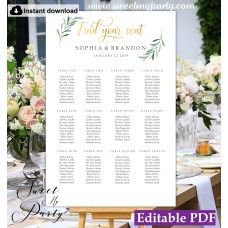 Greenery seating chart template, Gold seating chart template, (78a)